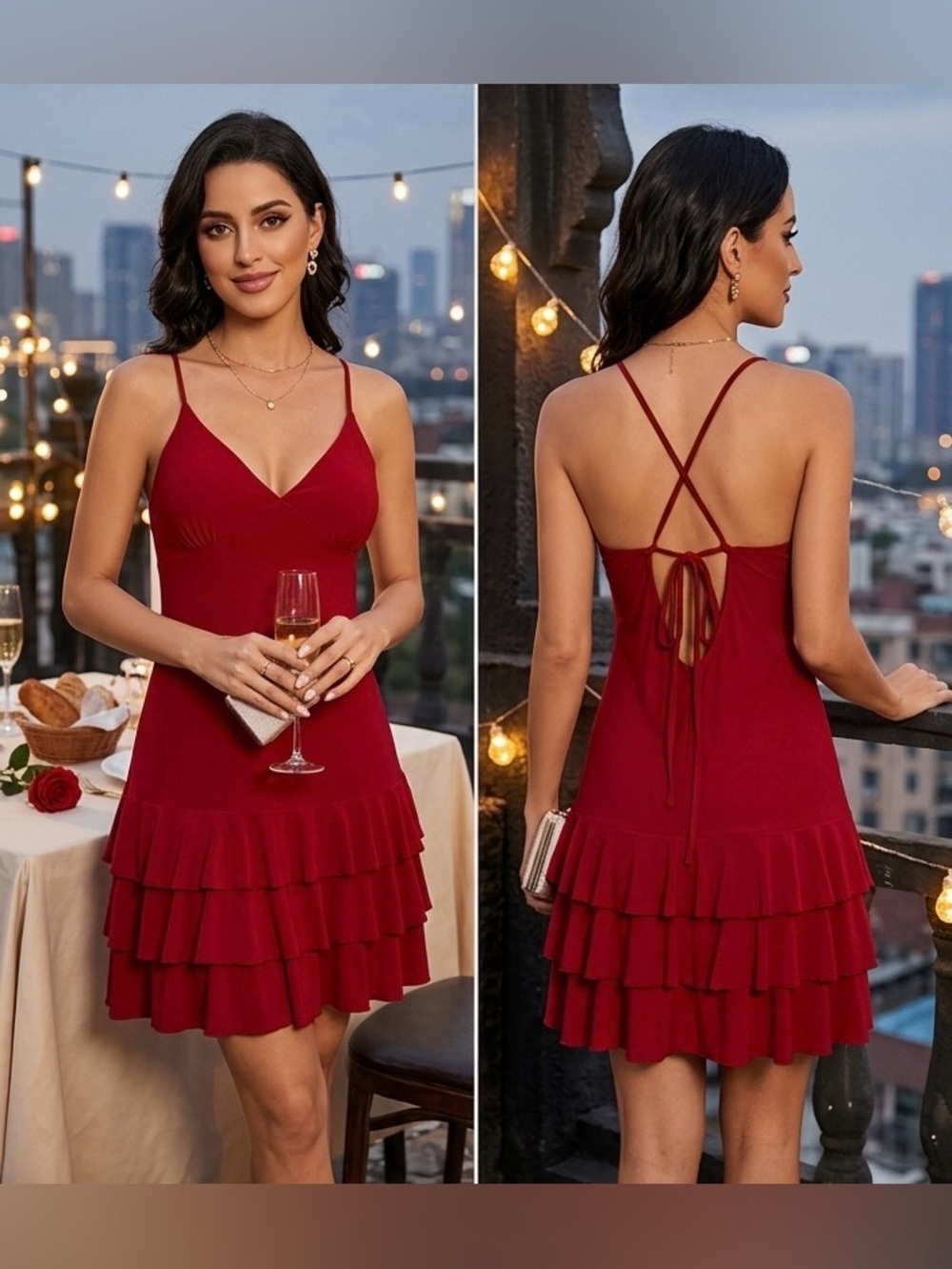 Together Sexy Strappy Ruffle Little Red Dress